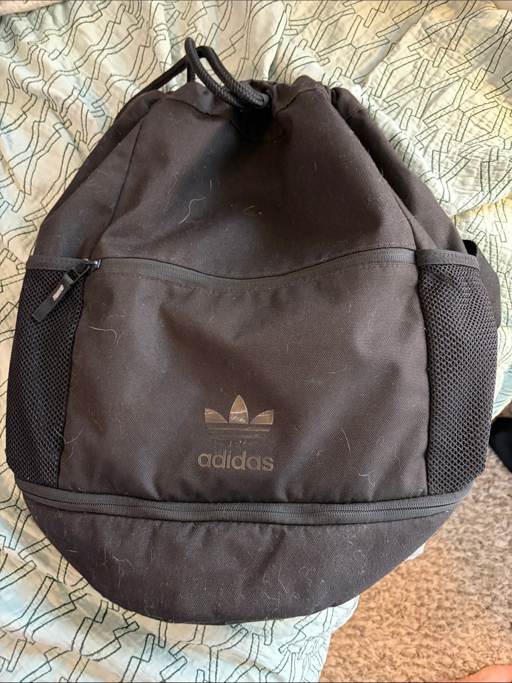 adidas Black Drawstring Backpack with Front Zip Pocket